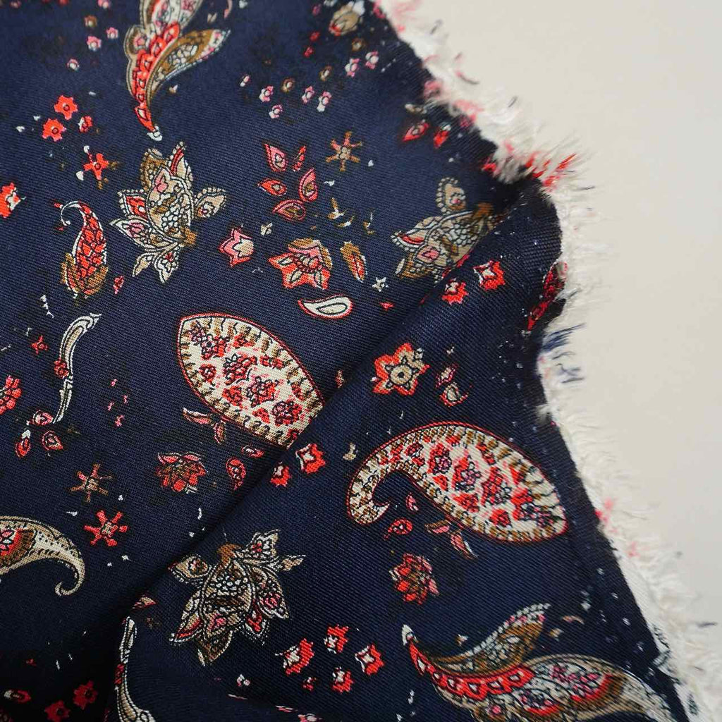 Medium weight Paisley floral viscose twill on navy image 3