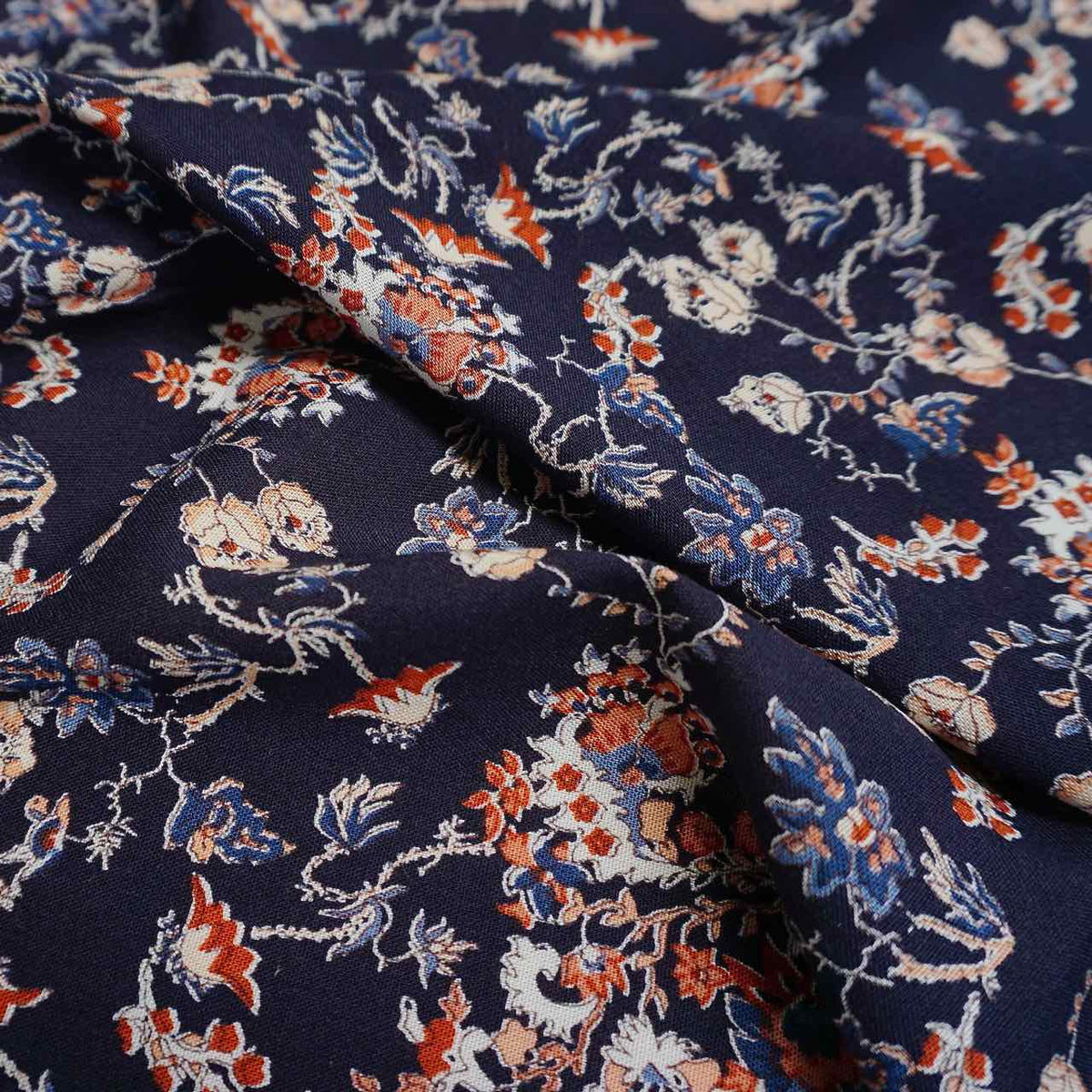 Heavy weight Floral visocose cross weave on dark navy -RB. image 0