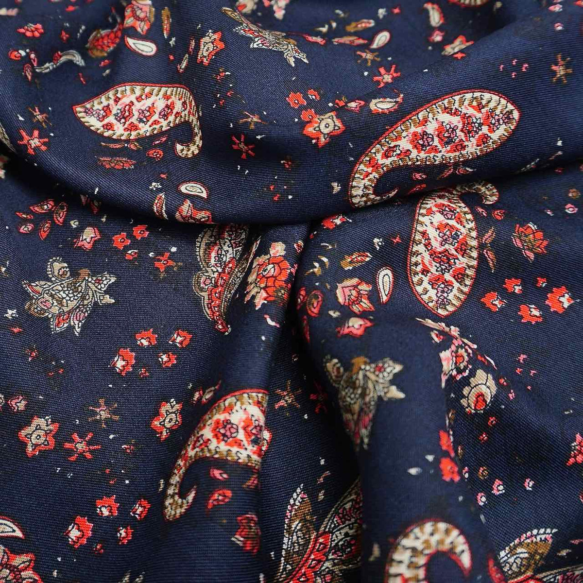 Medium weight Paisley floral viscose twill on navy image 1