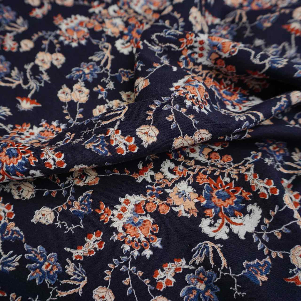 Heavy weight Floral visocose cross weave on dark navy -RB. image 3