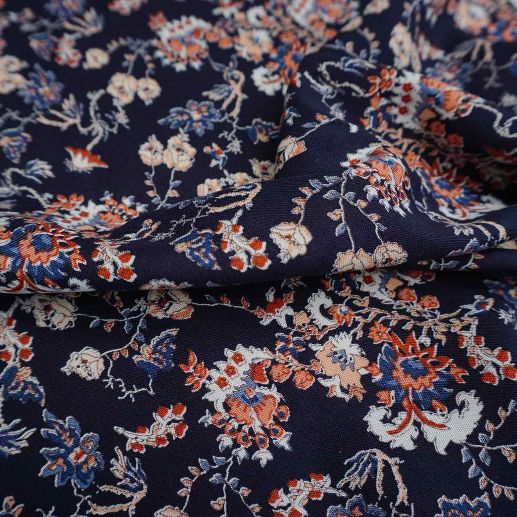 Heavy weight Floral visocose cross weave on dark navy -RB. image 2