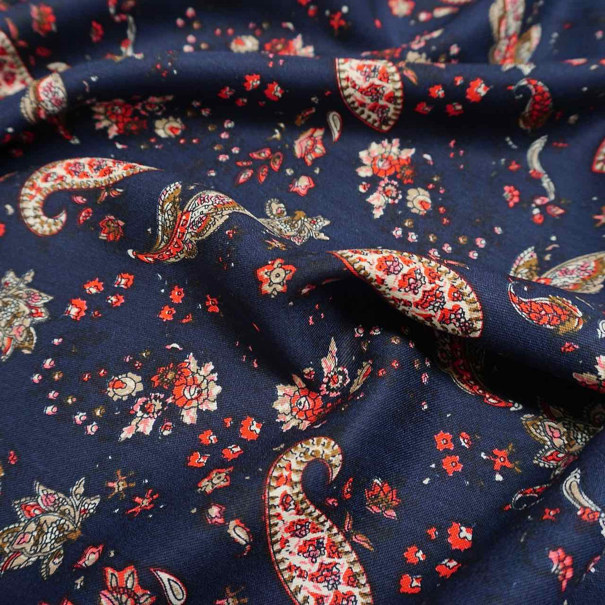 Medium weight Paisley floral viscose twill on navy image 0