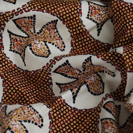 Mosaic bird - heavy weight stretchy linen fabric image 0