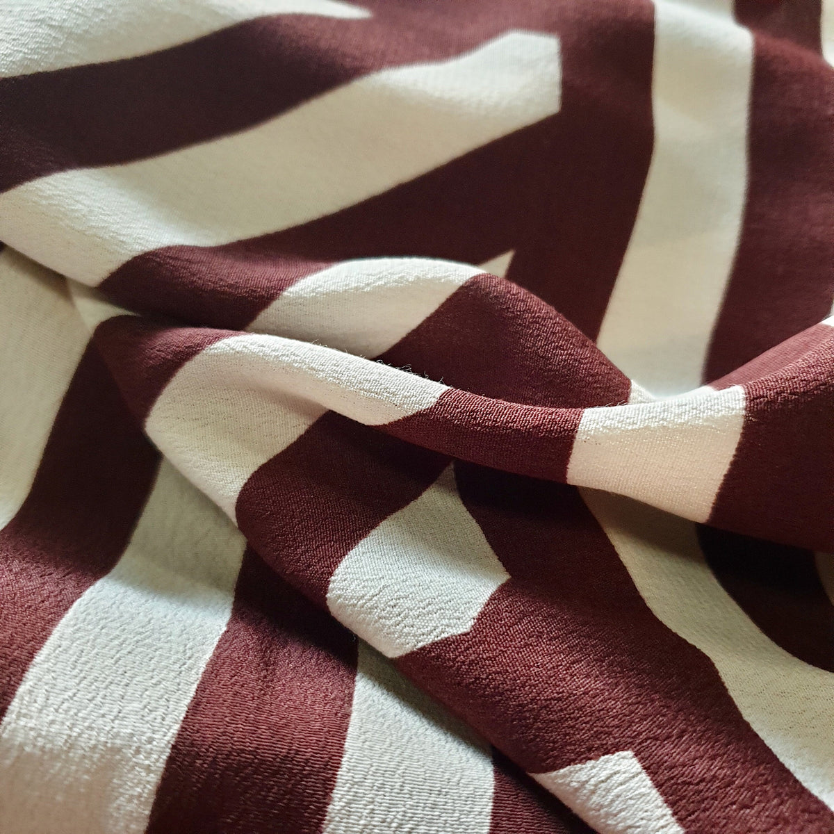 Chocolate and Cream Geometric Lyocell Blend Crepe