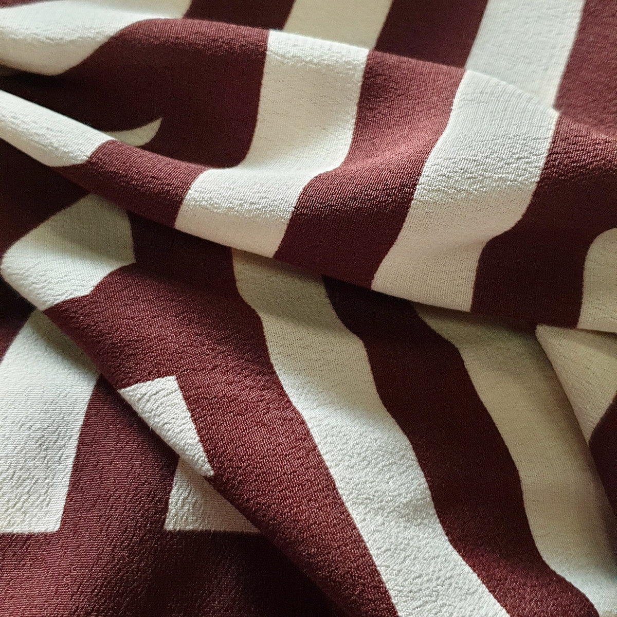 Chocolate and Cream Geometric Lyocell Blend Crepe