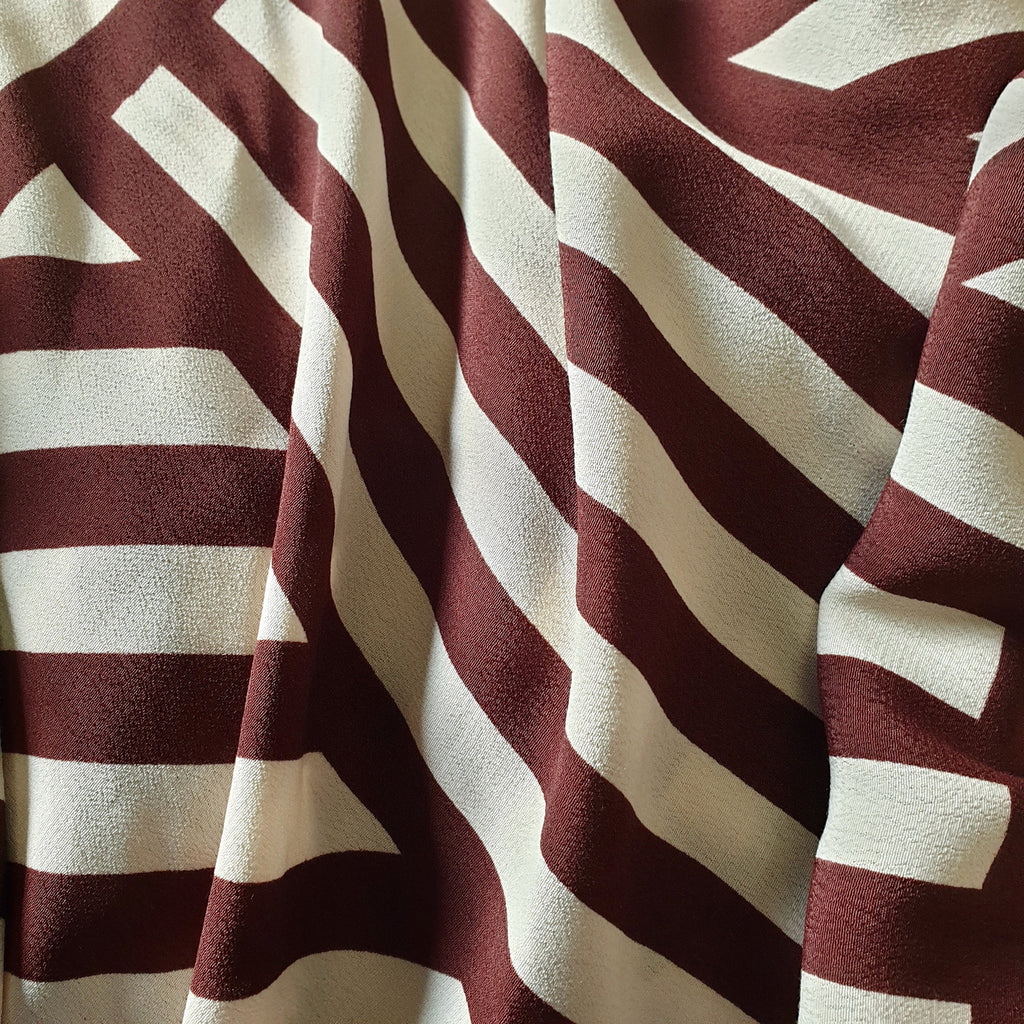 Chocolate and Cream Geometric Lyocell Blend Crepe