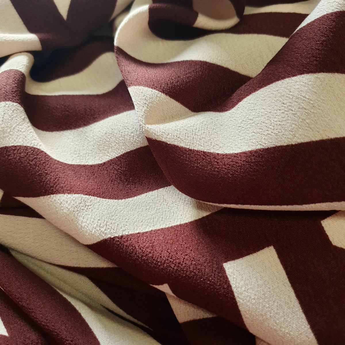 Chocolate and Cream Geometric Lyocell Blend Crepe