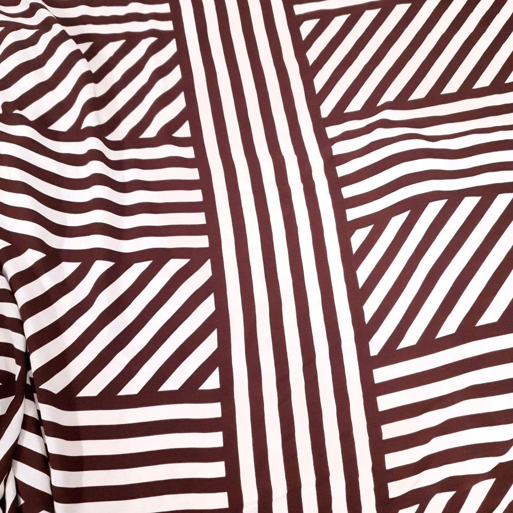 Chocolate and Cream Geometric Lyocell Blend Crepe