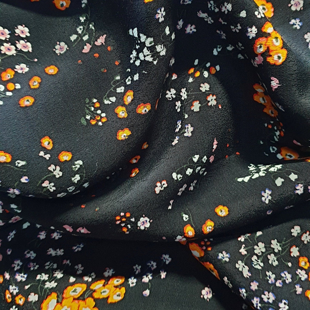 Black Ditsy Floral Lyocell Blend Crepe - Voltaire