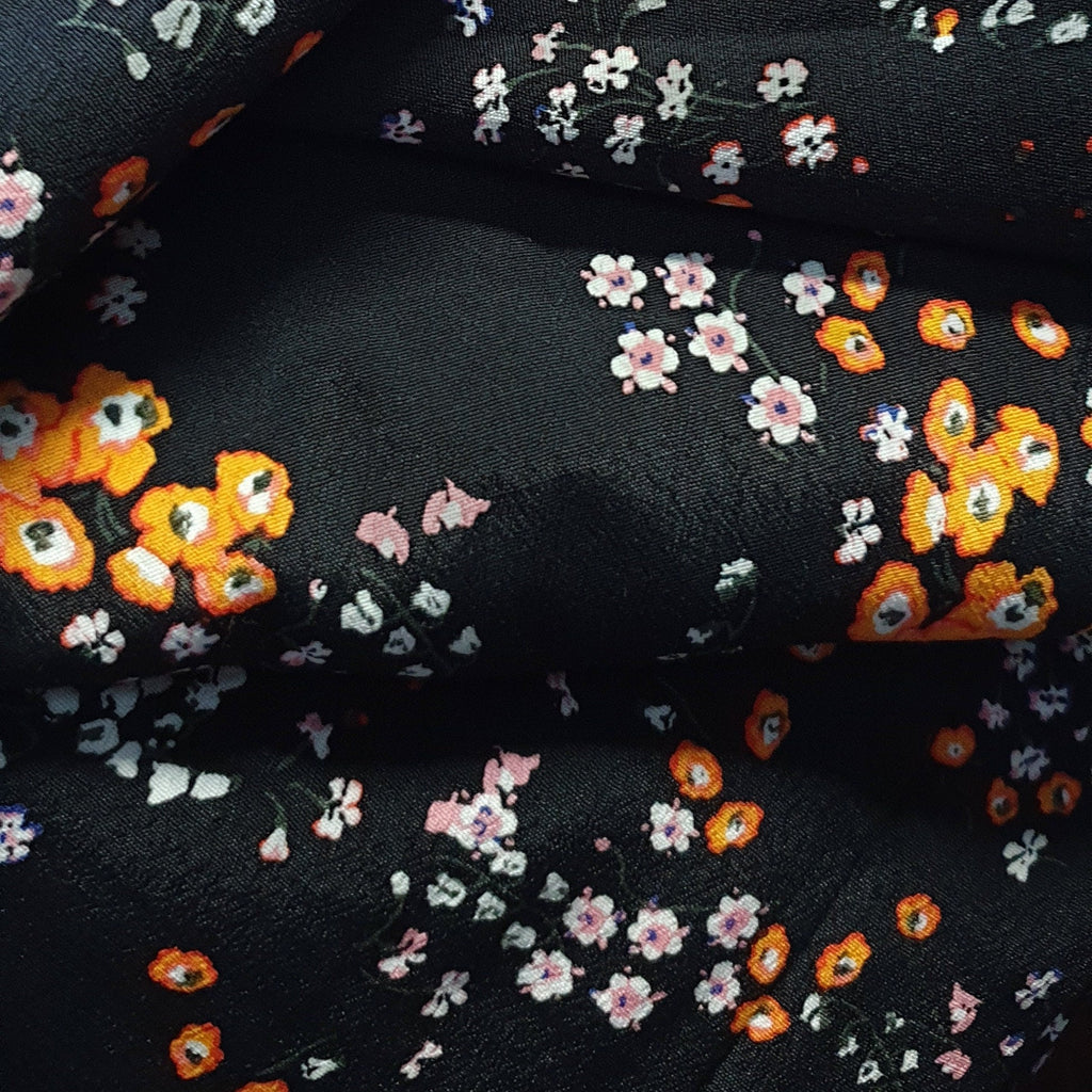 Black Ditsy Floral Lyocell Blend Crepe - Voltaire