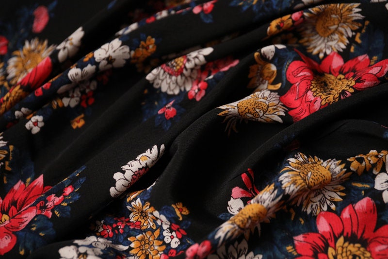 Sun flower on black Lyocell crepe