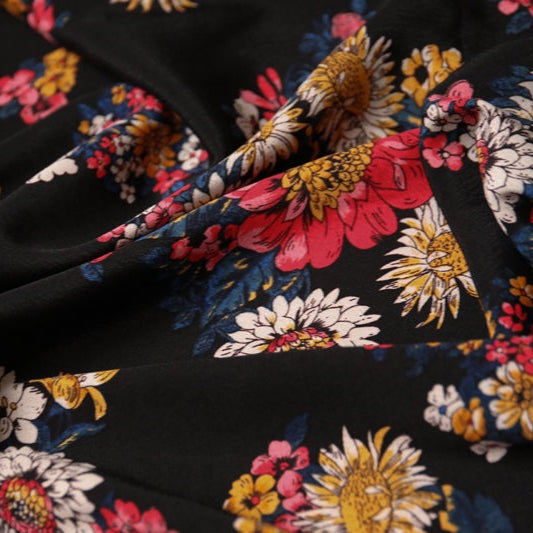Sun flower on black Lyocell crepe