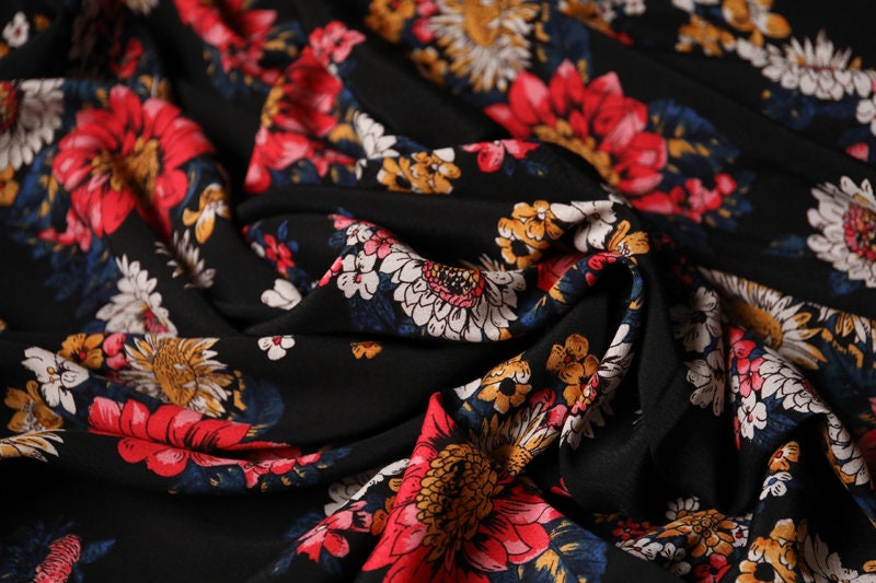 Sun flower on black Lyocell crepe