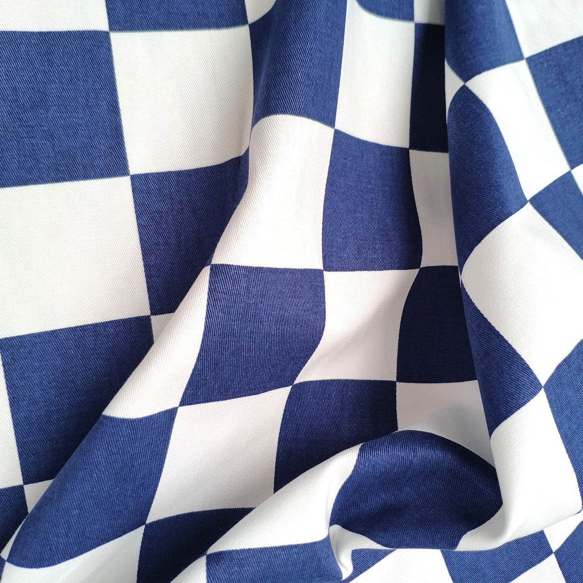 Checkers board cotton canvas fabric - Navy