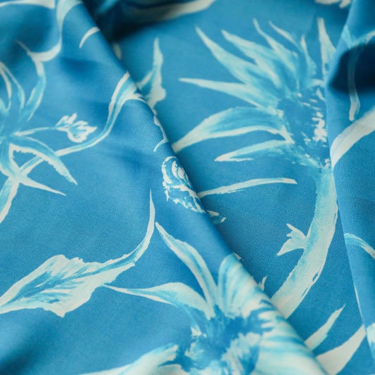 Ananas blue - Washed Lyocell linen pique fabric