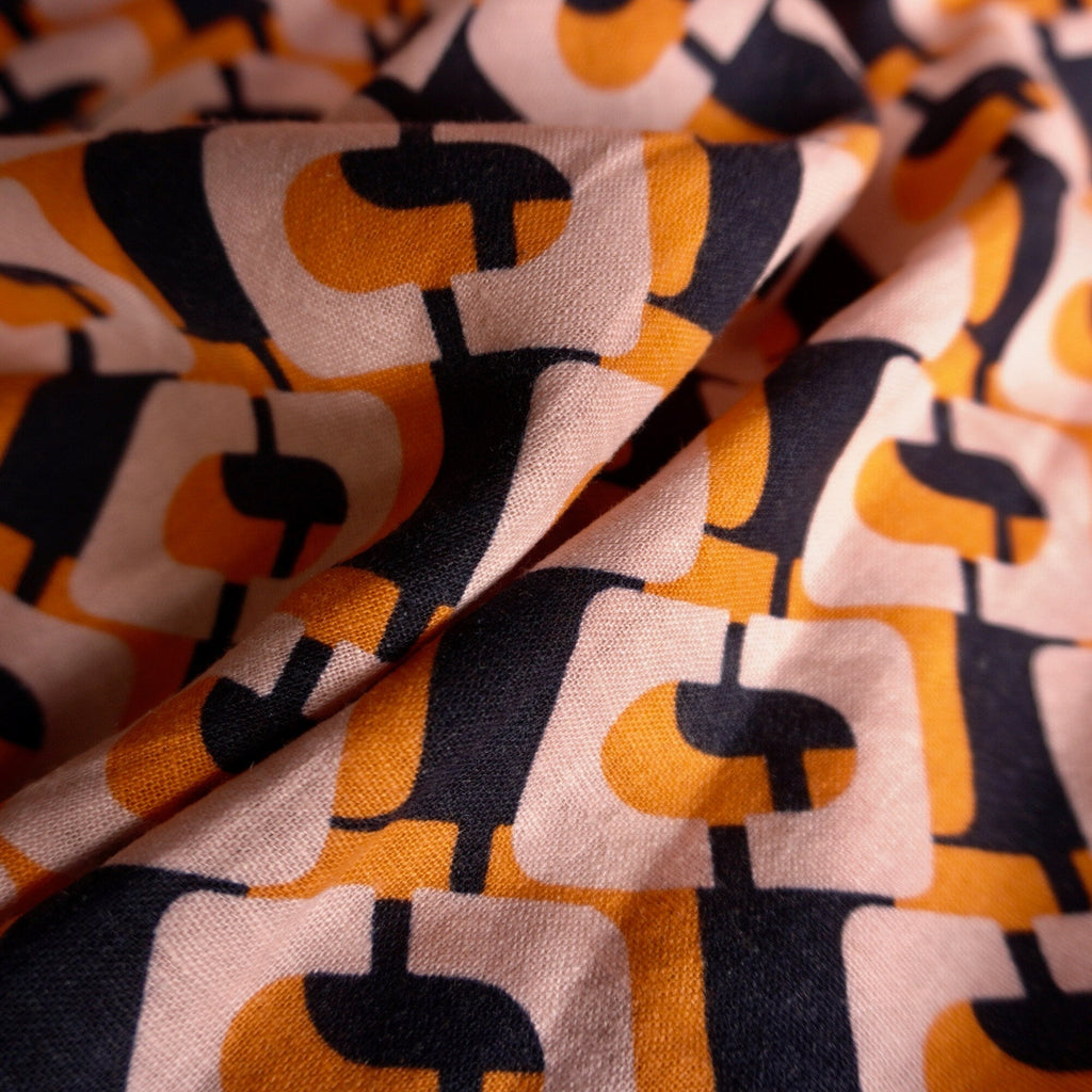 Orange buckle linen viscose print - Black orange