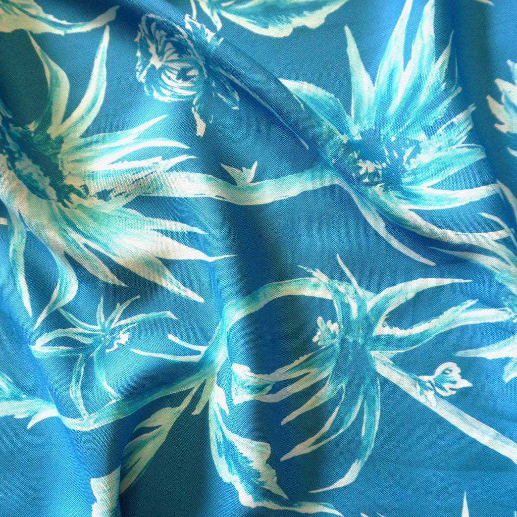 Ananas blue - Washed Lyocell linen pique fabric