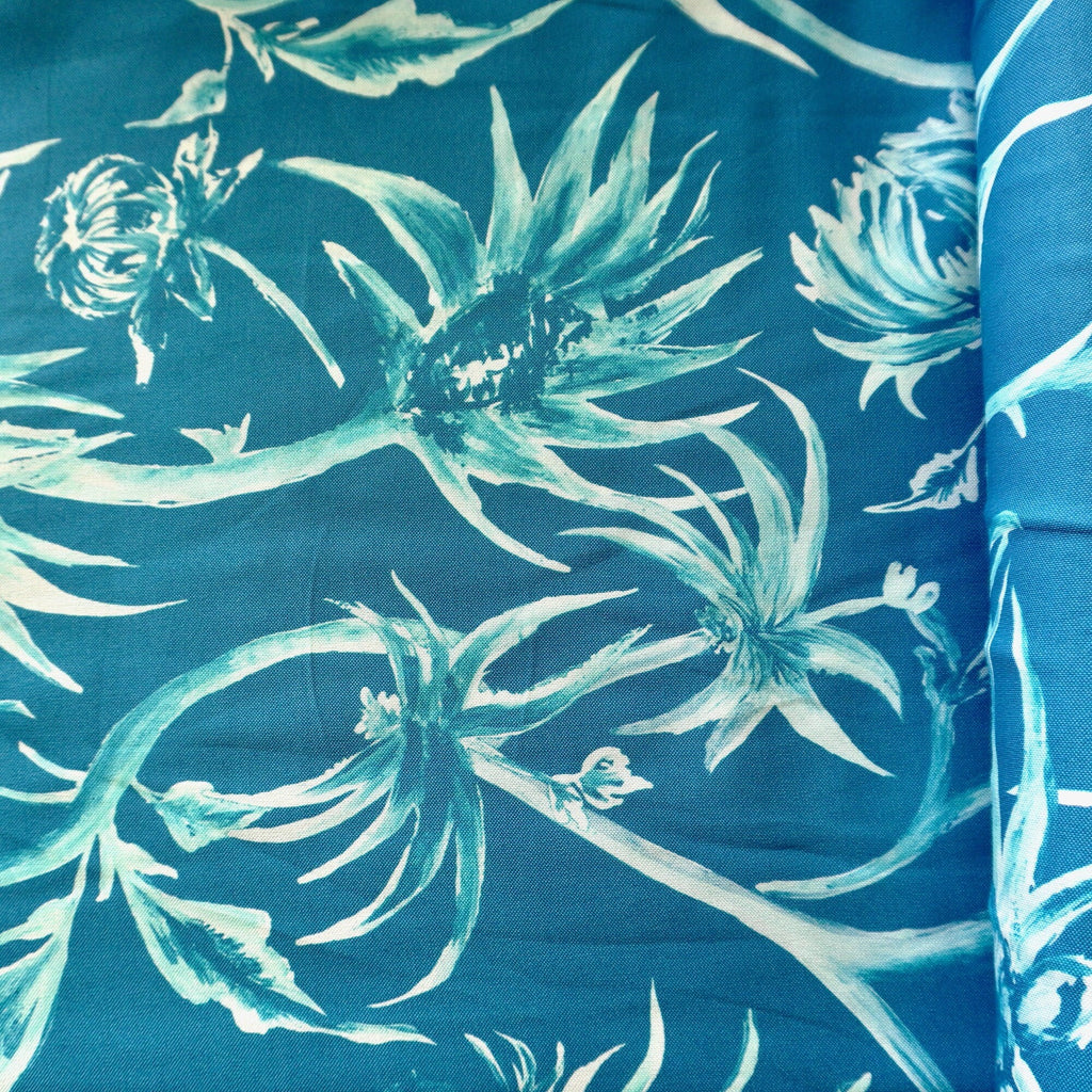 Ananas blue - Washed Lyocell linen pique fabric