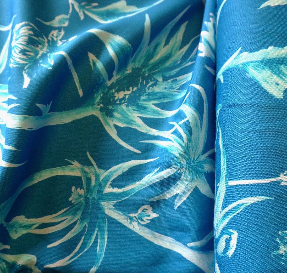 Ananas blue - Washed Lyocell linen pique fabric