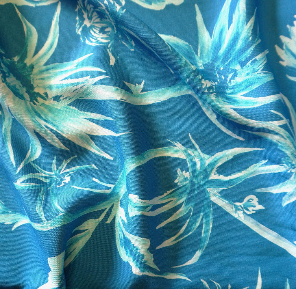 Ananas blue - Washed Lyocell linen pique fabric