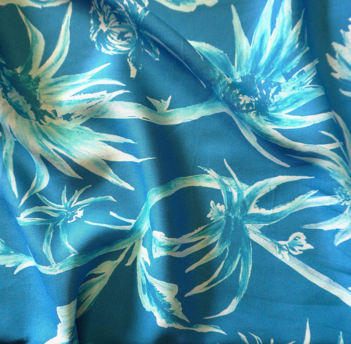 Ananas blue - Washed Lyocell linen pique fabric