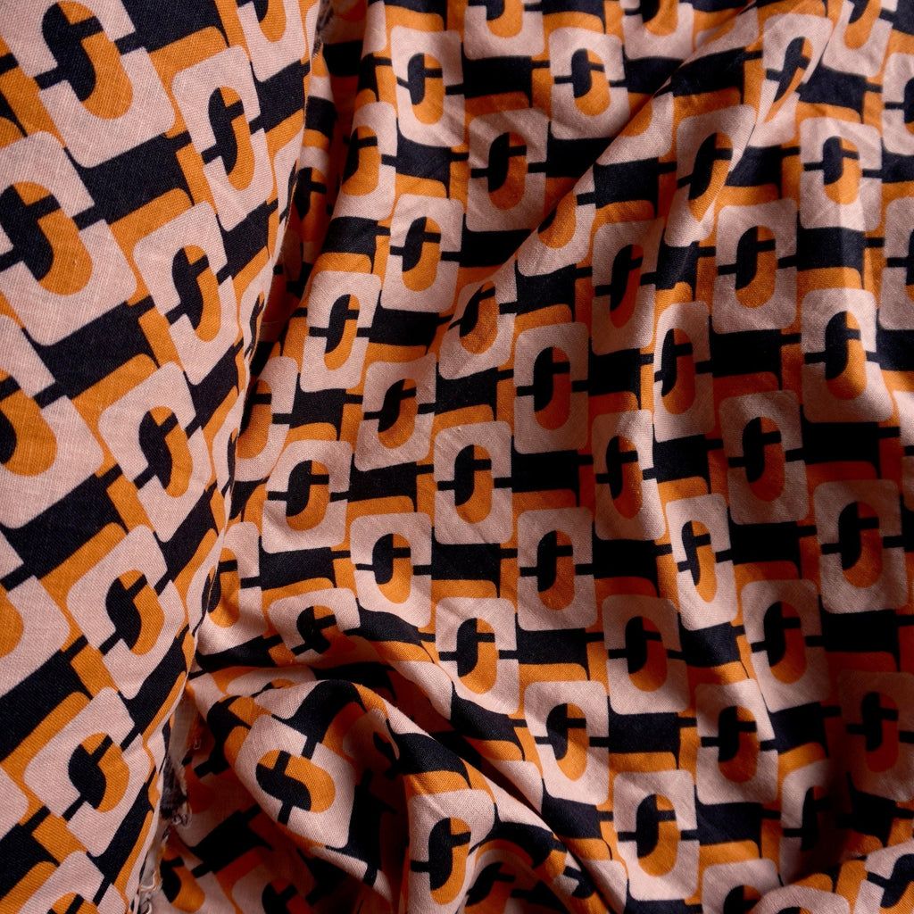 Orange buckle linen viscose print - Black orange
