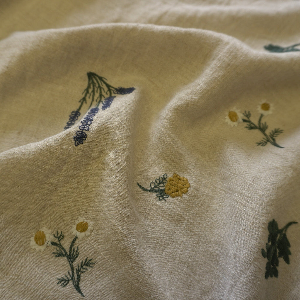 Botanical floral embroidery linen viscose