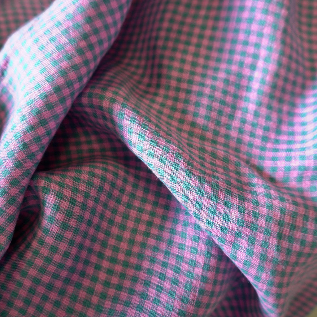 Washed Yarn dyed Linen gingham - Blue Lilac