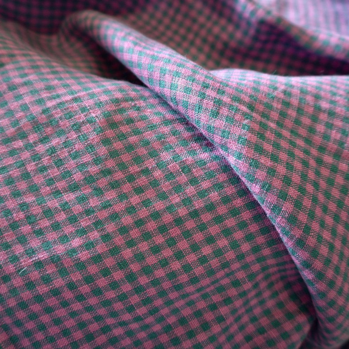 Washed Yarn dyed Linen gingham - Blue Lilac