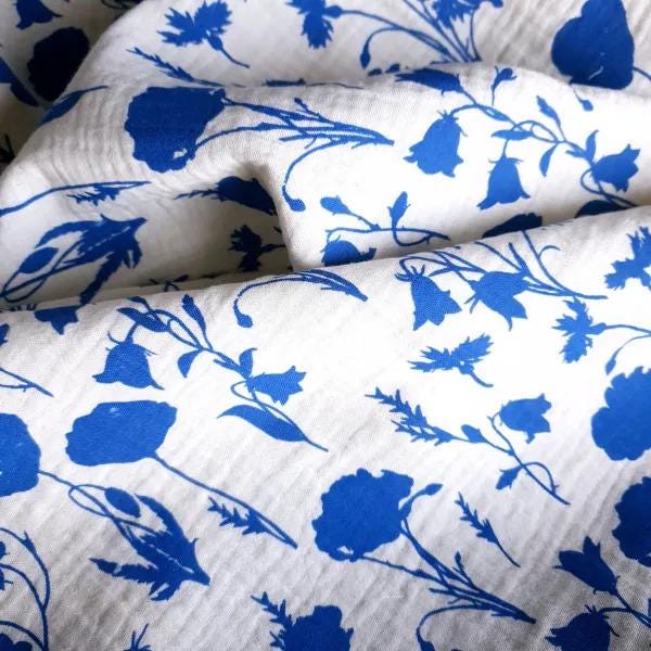 Indigo Meadow Cotton Double Gauze Fabric