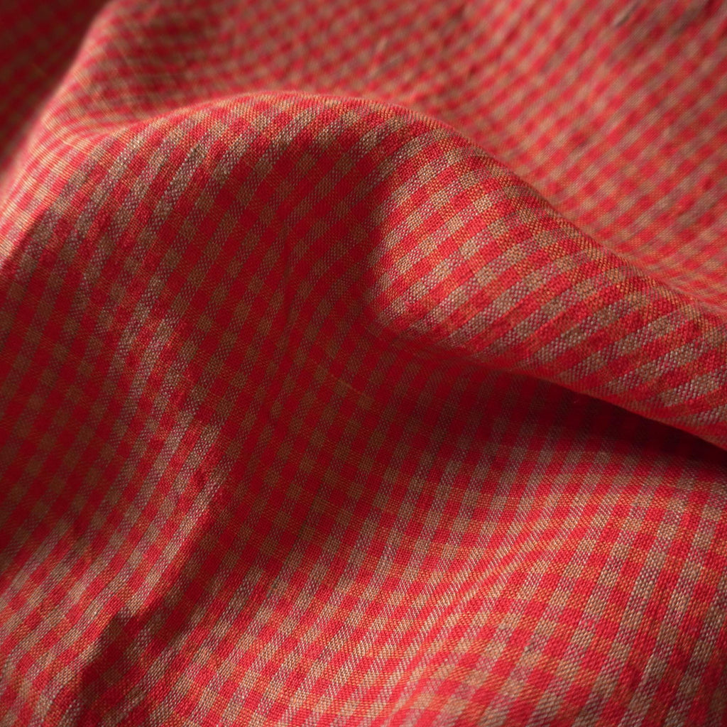 Washed Yarn dyed Linen gingham - Fire red