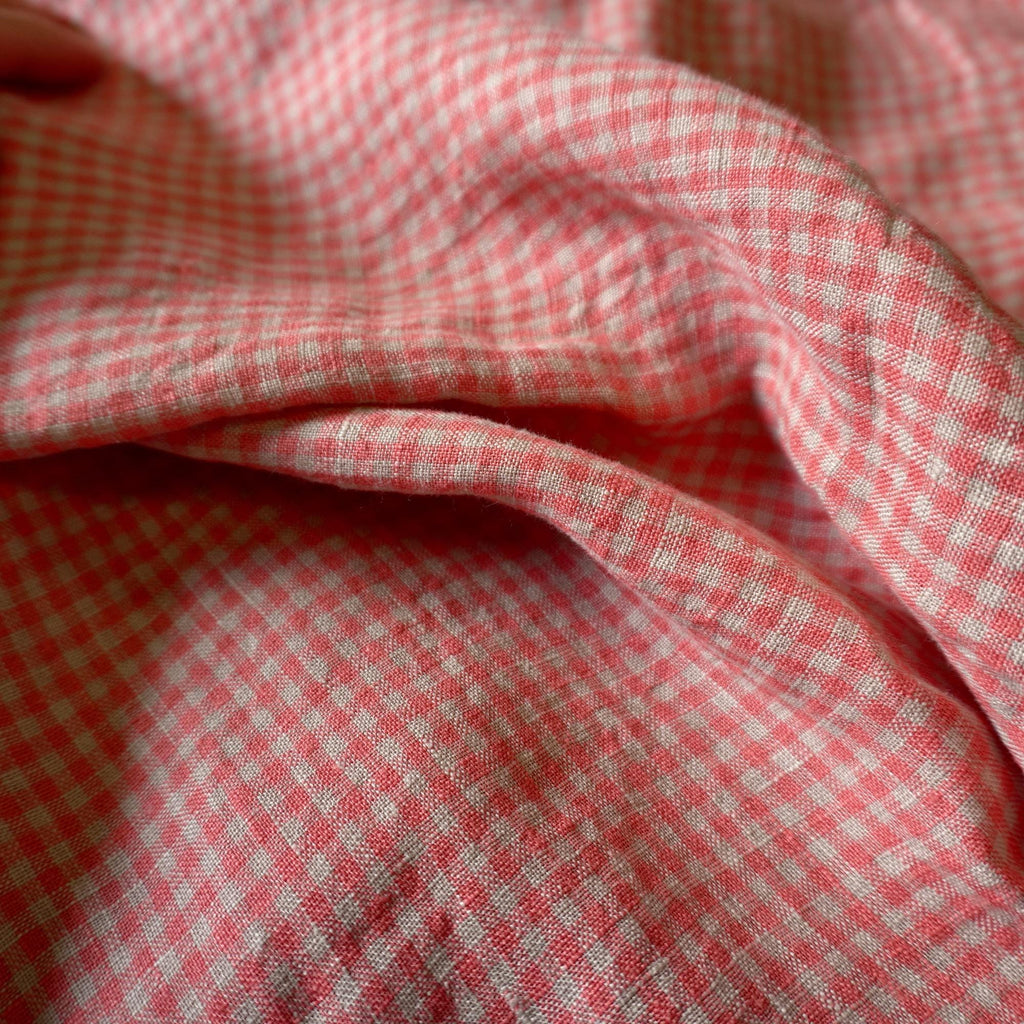 Washed Yarn dyed Linen gingham - Pale pink