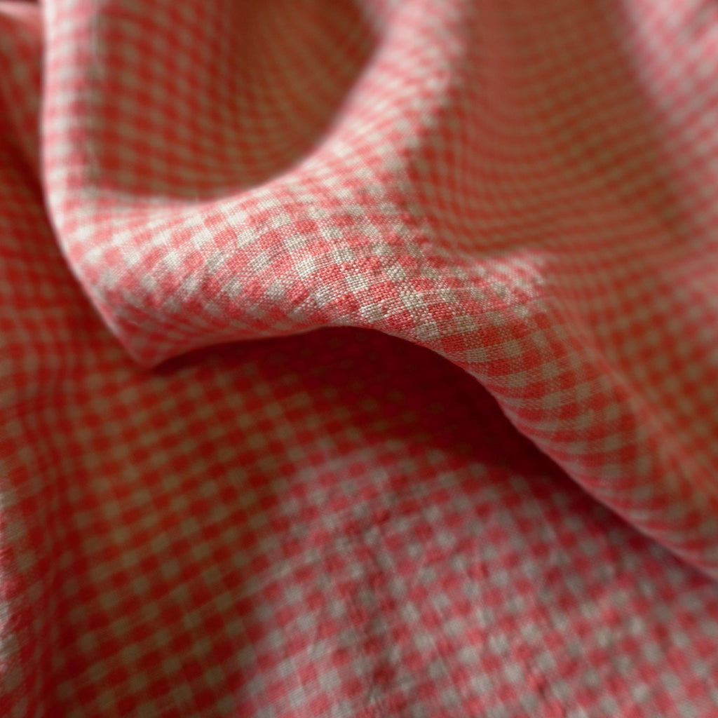 Washed Yarn dyed Linen gingham - Pale pink