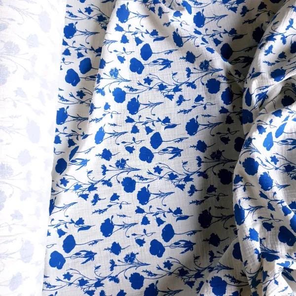 Indigo Meadow Cotton Double Gauze Fabric