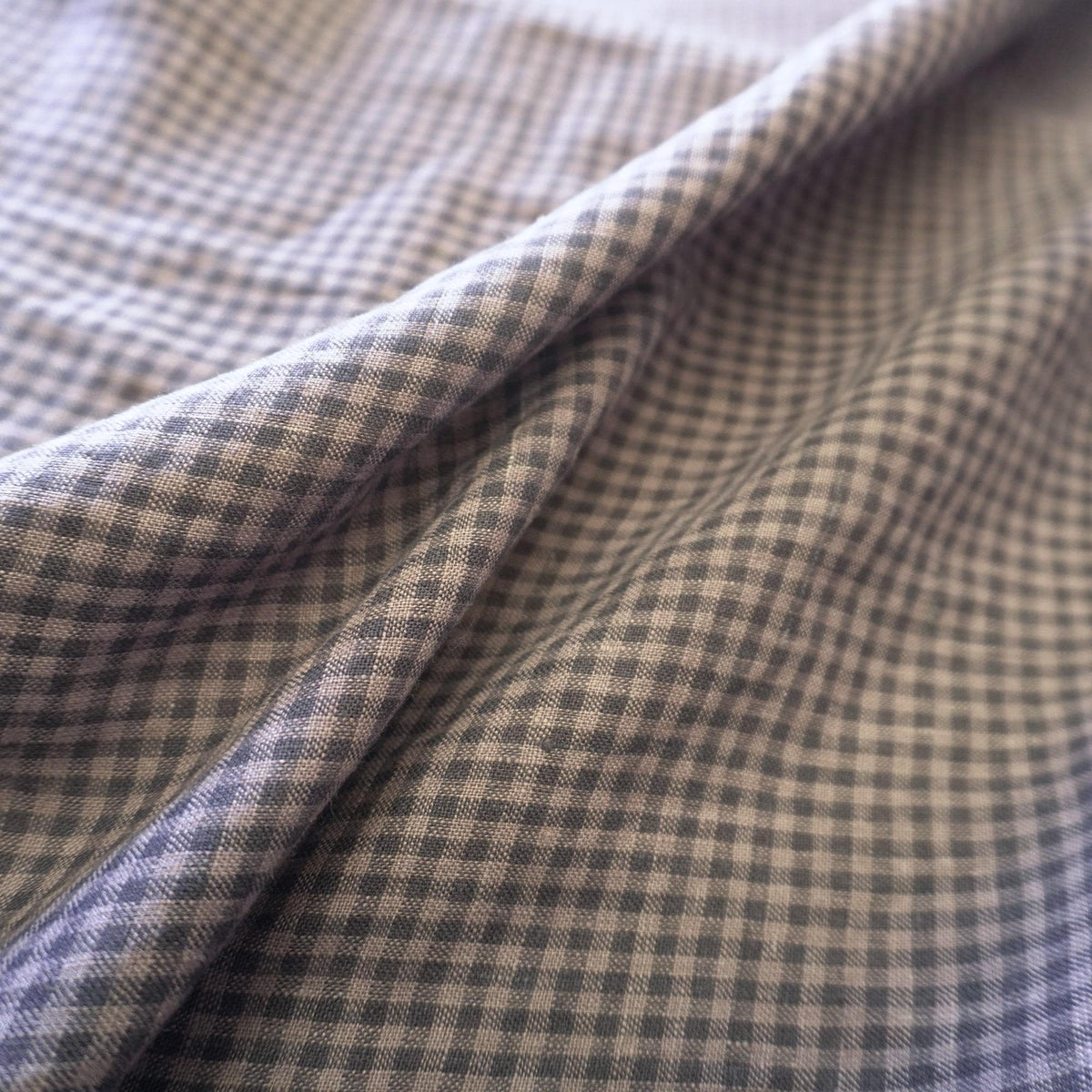 Washed Yarn dyed Linen gingham - Grey