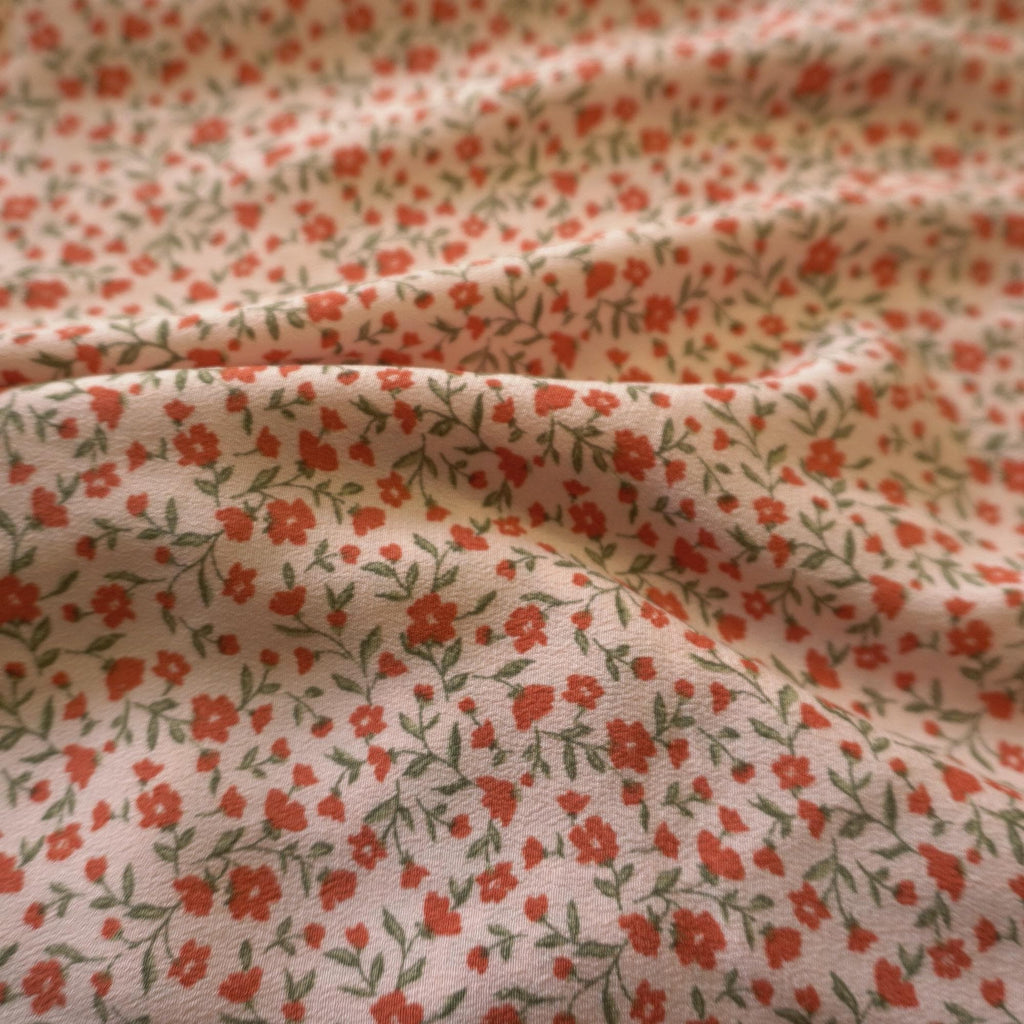 Blush Pink Ditsy Floral Lyocell Crepe Fabric