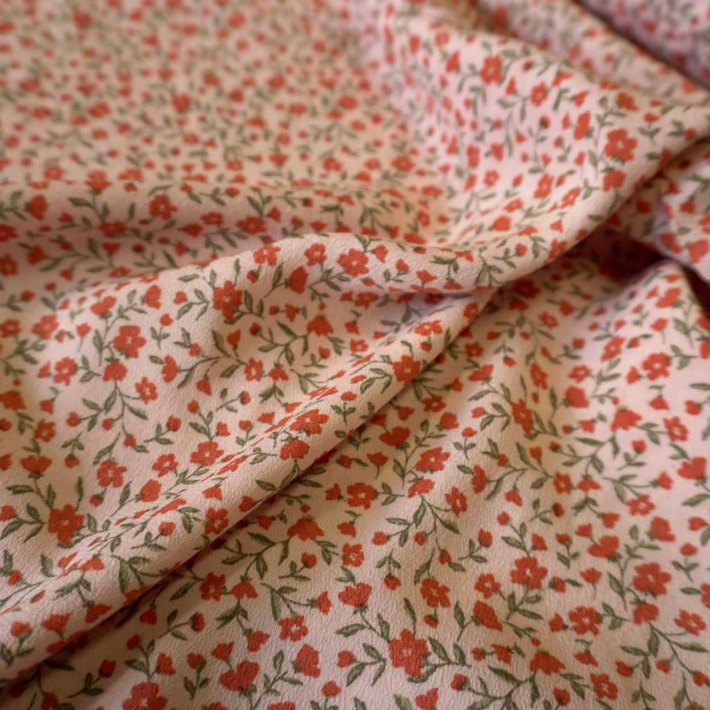 Blush Pink Ditsy Floral Lyocell Crepe Fabric