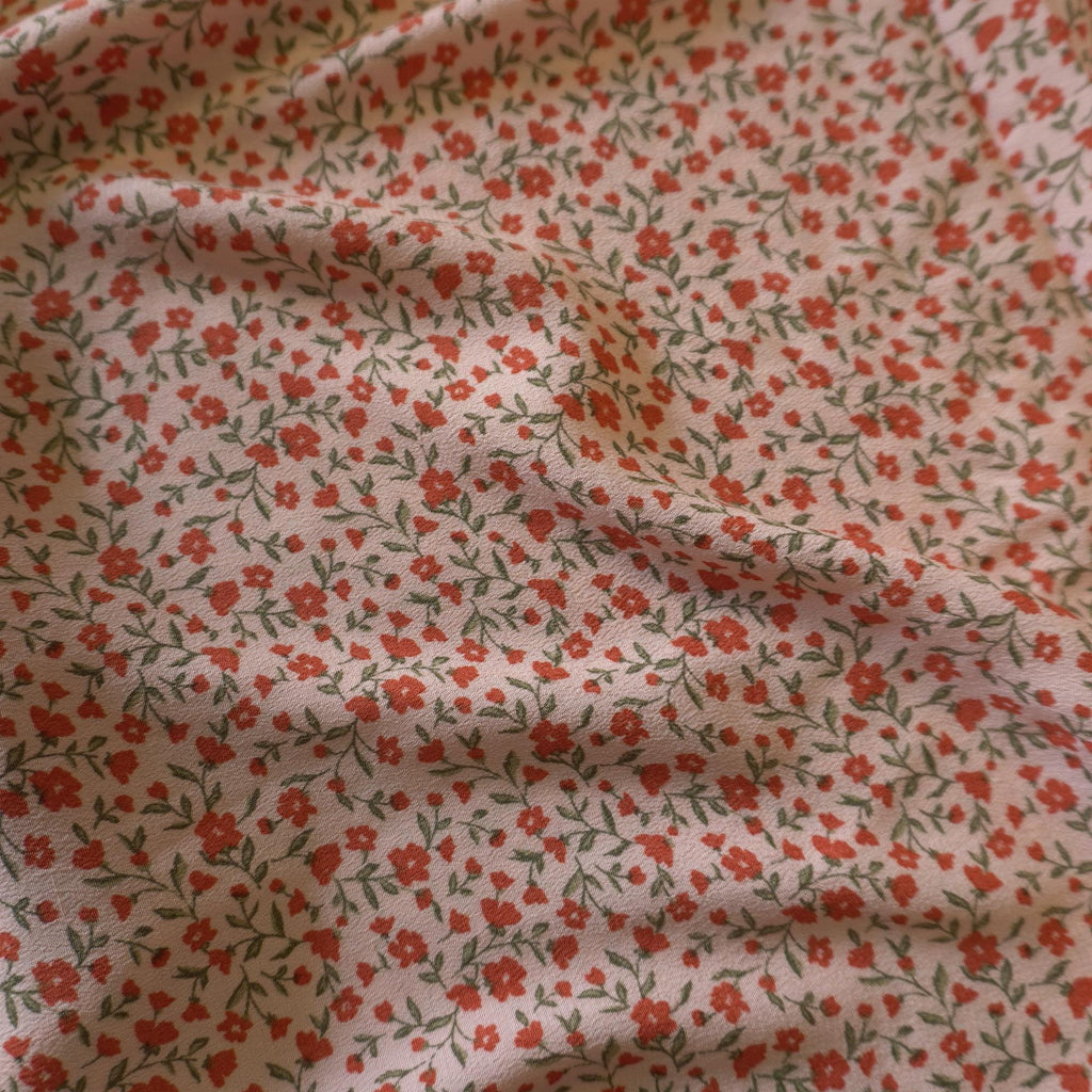Blush Pink Ditsy Floral Lyocell Crepe Fabric