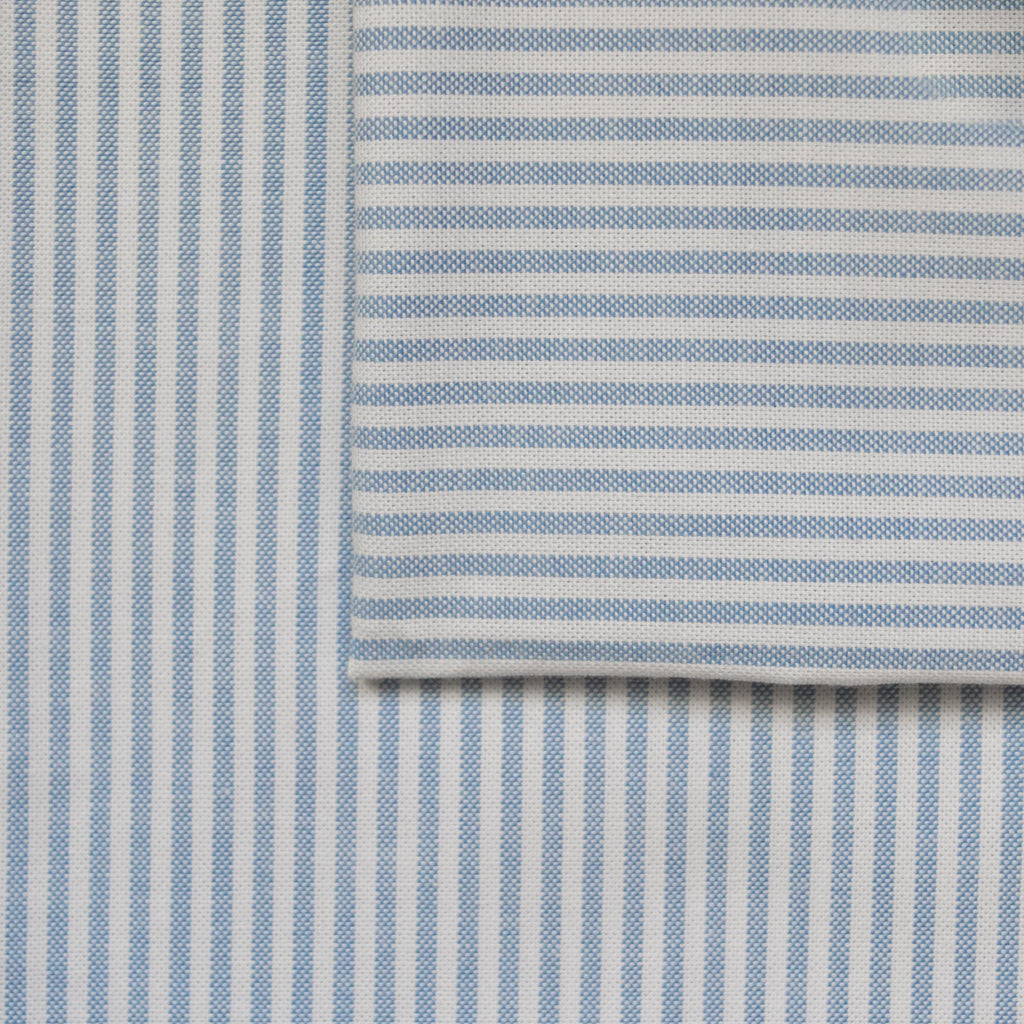 Organic Cotton Oxford with Stretch - Blue Stripe - indilisi