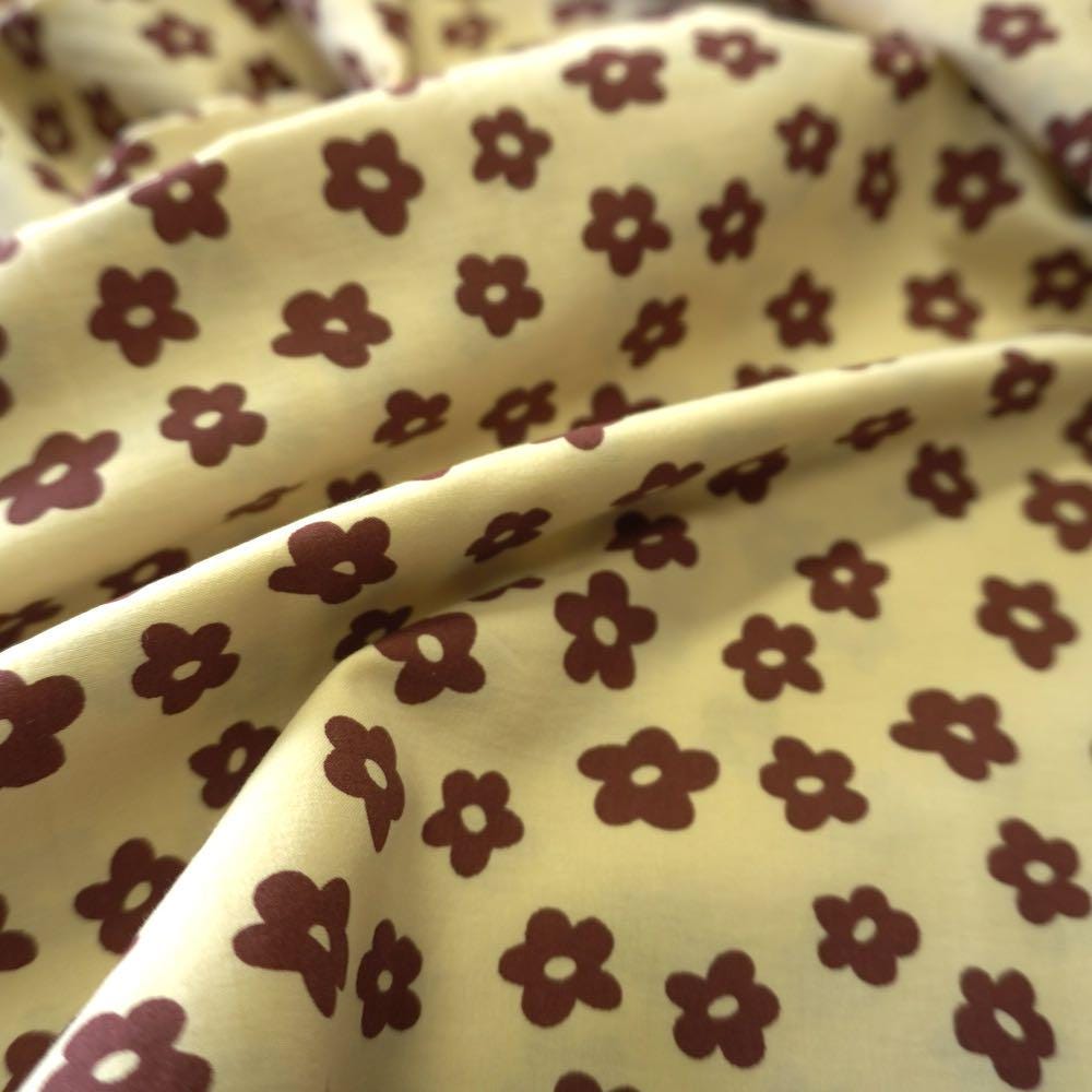 Brown Daisy flower cotton poplin fabric