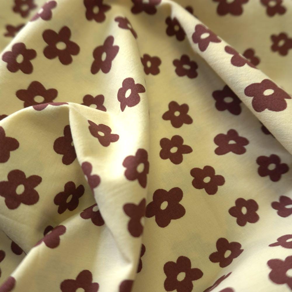 Brown Daisy flower cotton poplin fabric