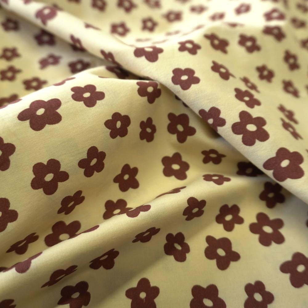 Brown Daisy flower cotton poplin fabric