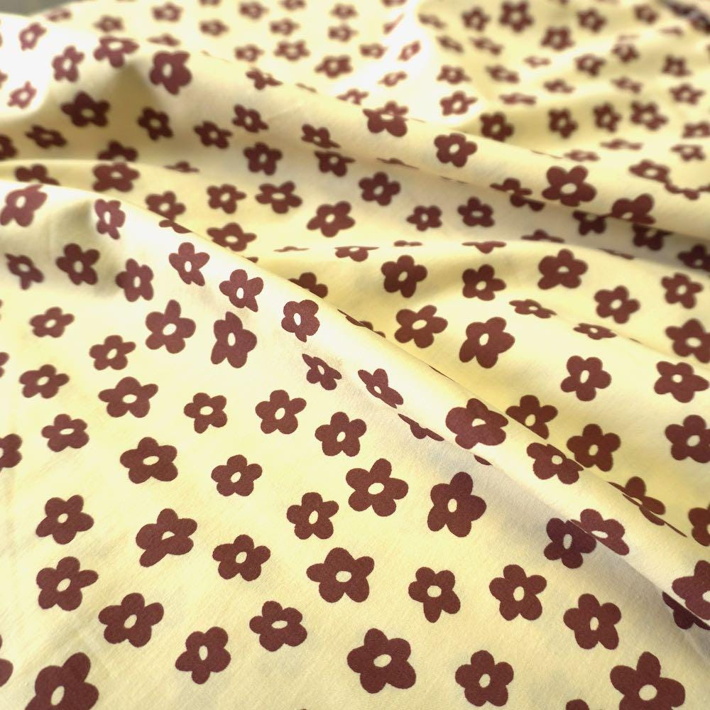 Brown Daisy flower cotton poplin fabric