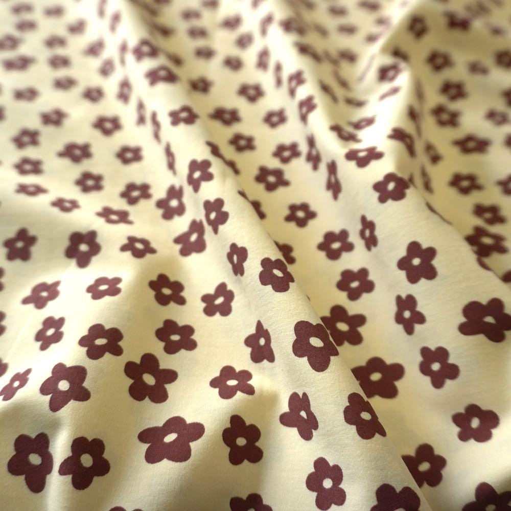 Brown Daisy flower cotton poplin fabric