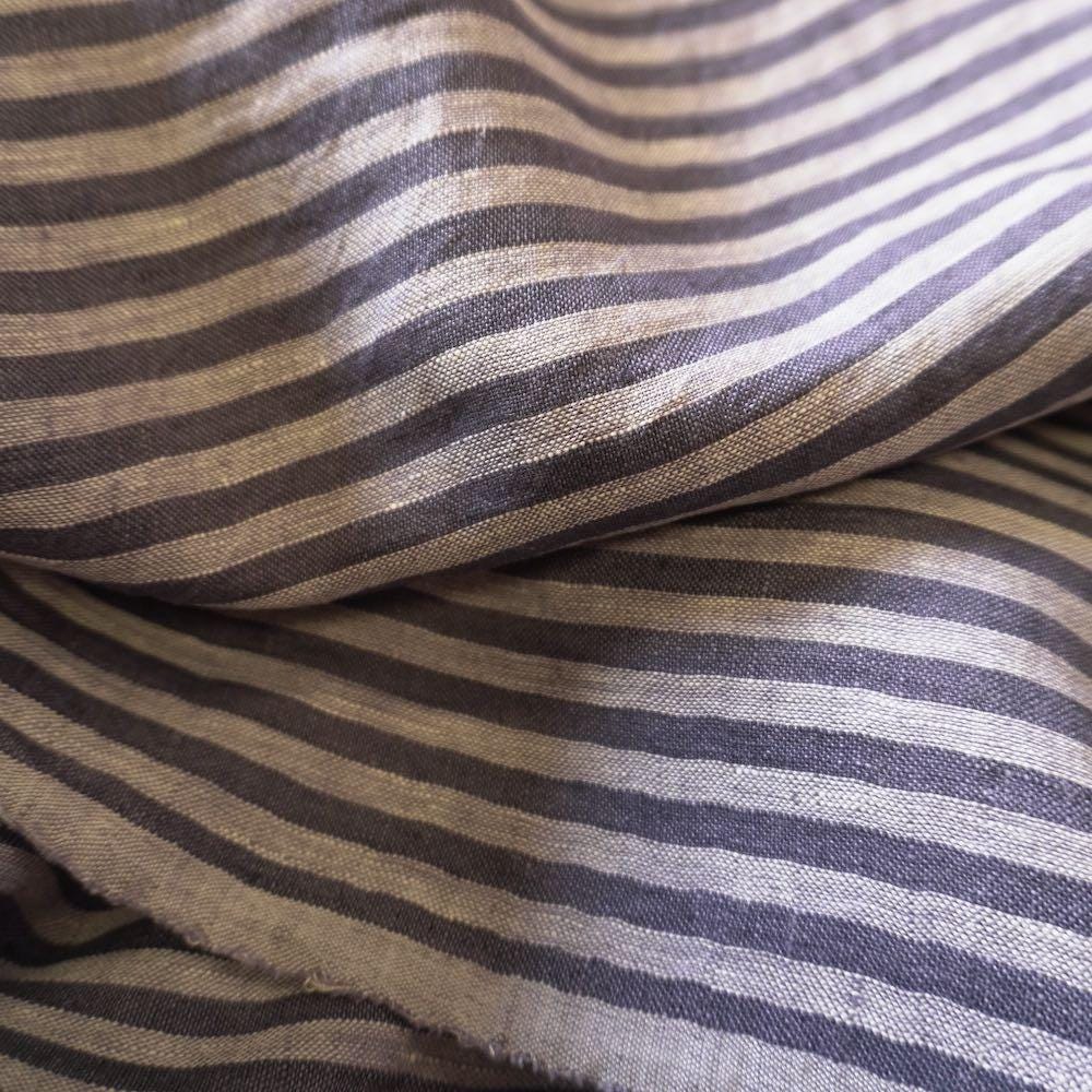 Washed Yarn dyed Linen Stripe - Navy
