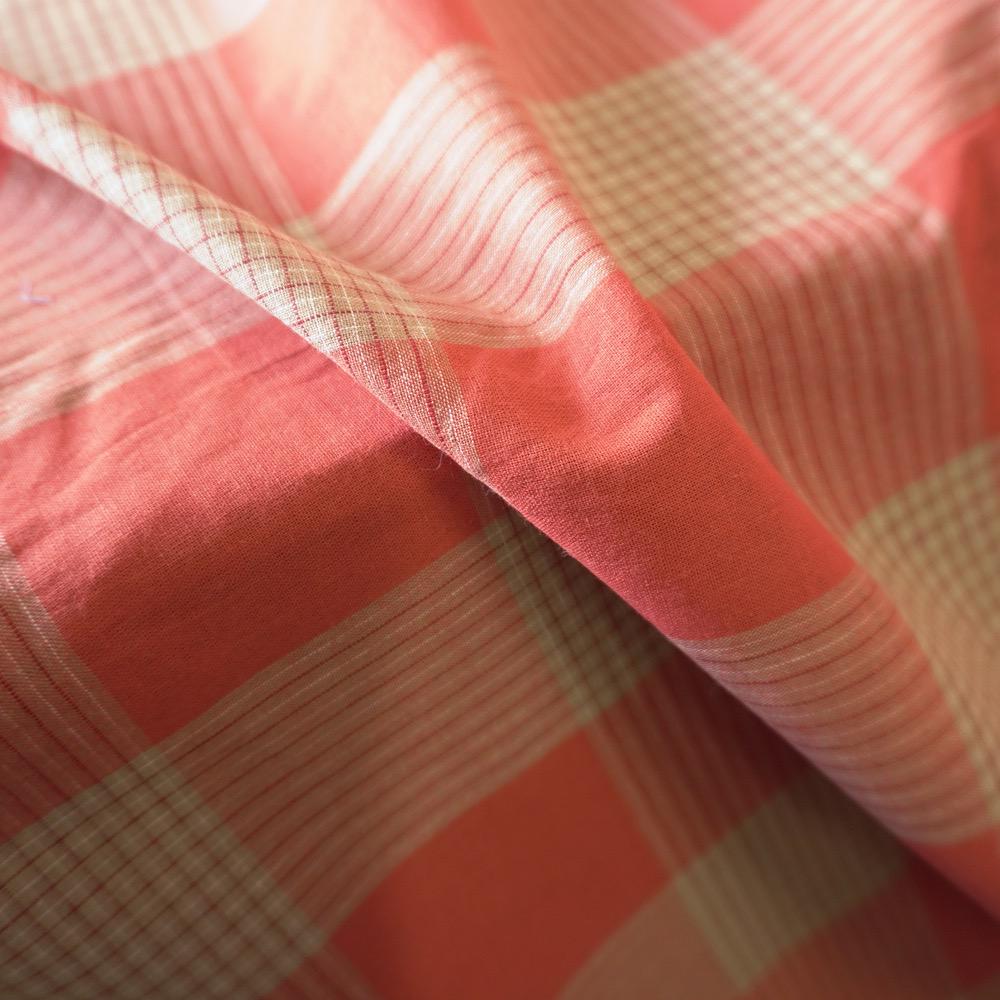 Cotton Linen Check - Terracotta Red & Cream