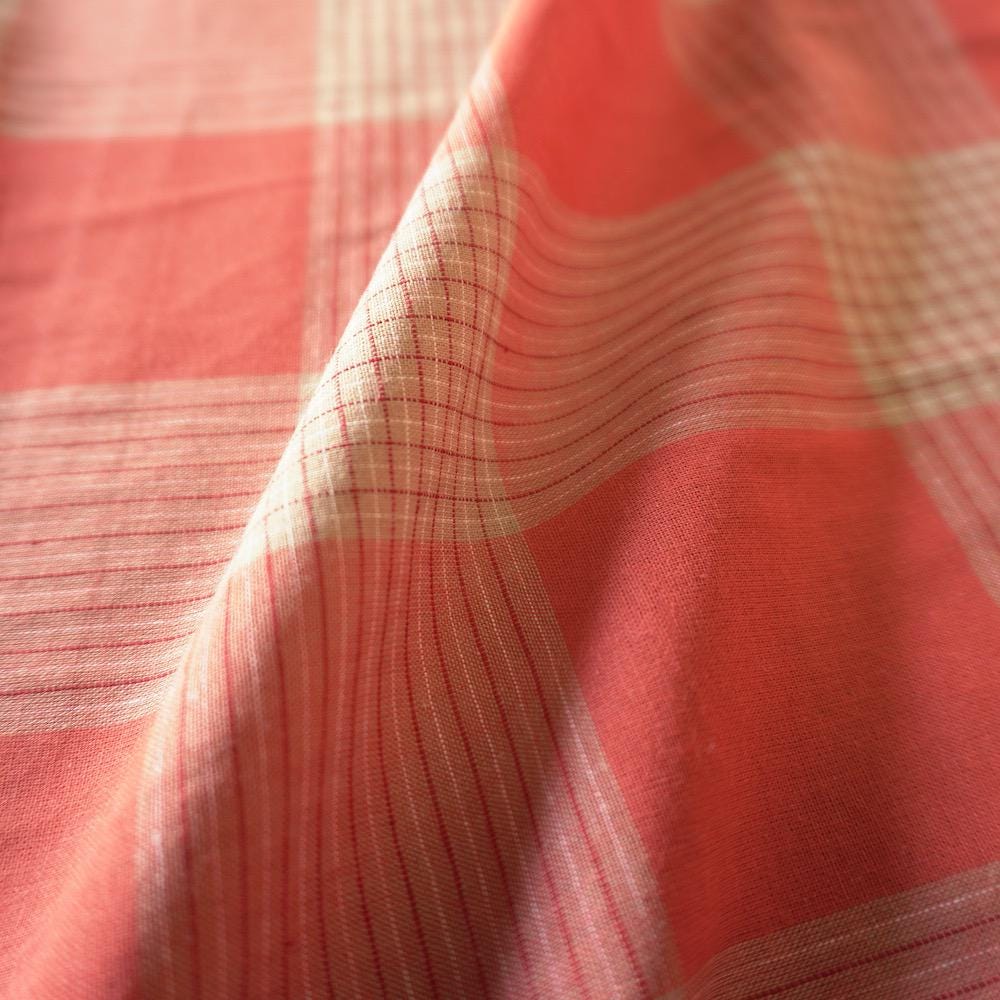 Cotton Linen Check - Terracotta Red & Cream