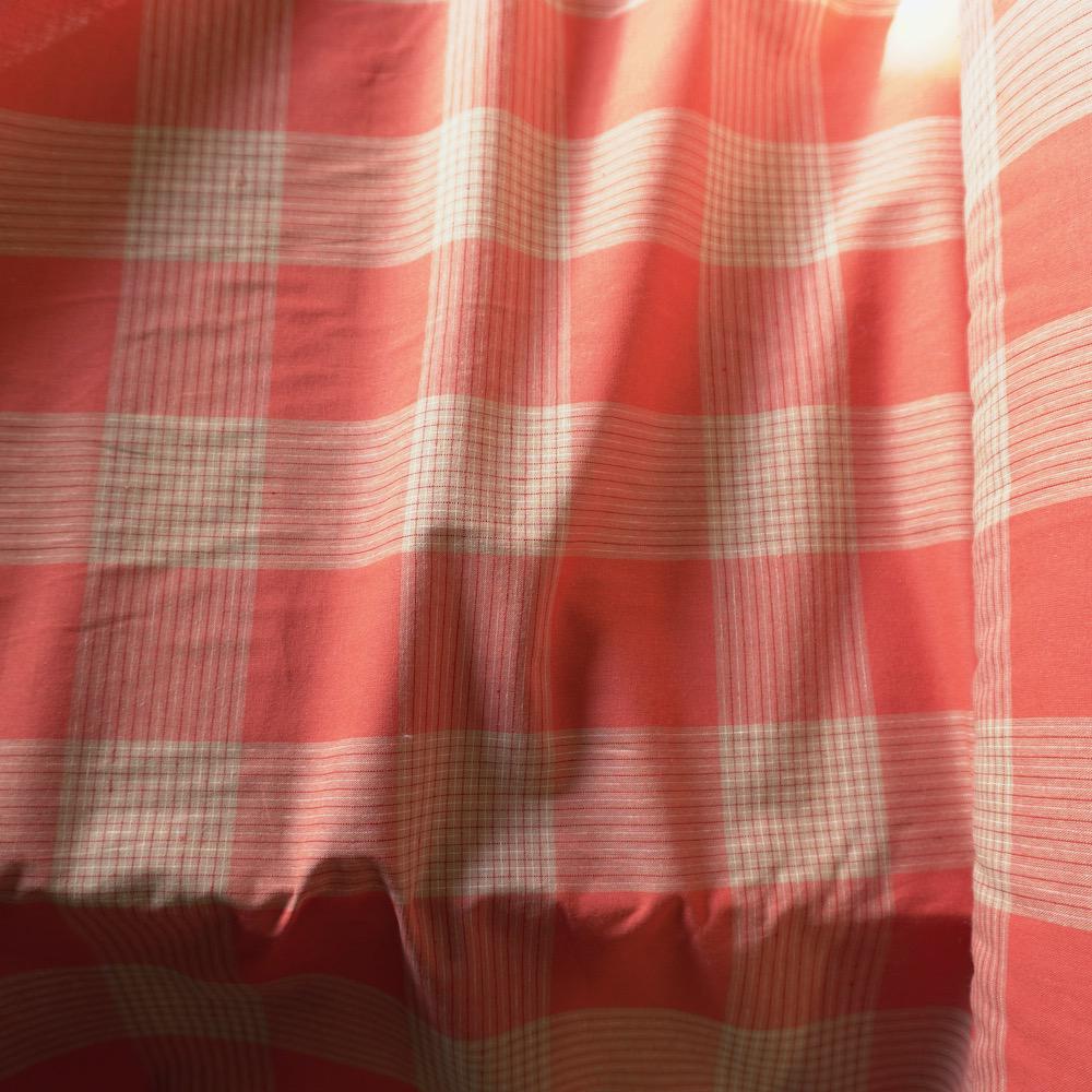 Cotton Linen Check - Terracotta Red & Cream