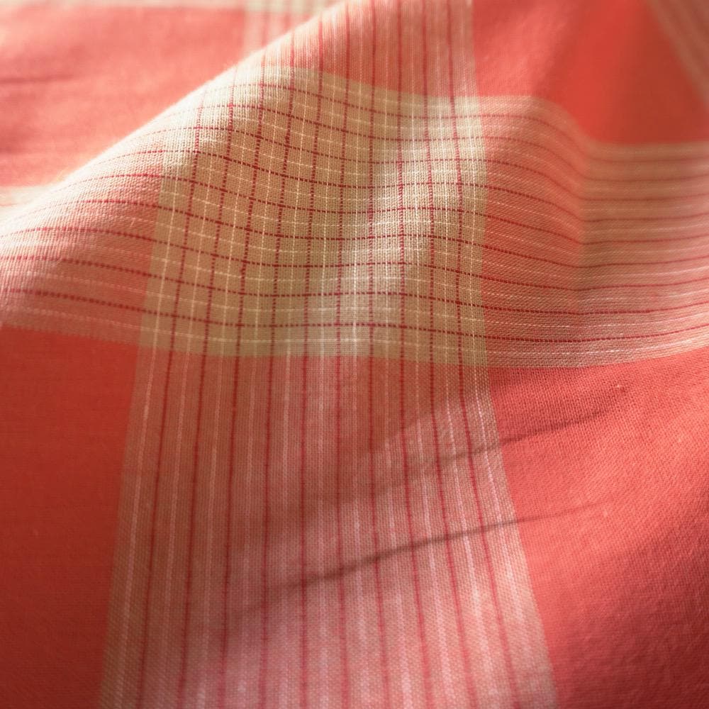 Cotton Linen Check - Terracotta Red & Cream