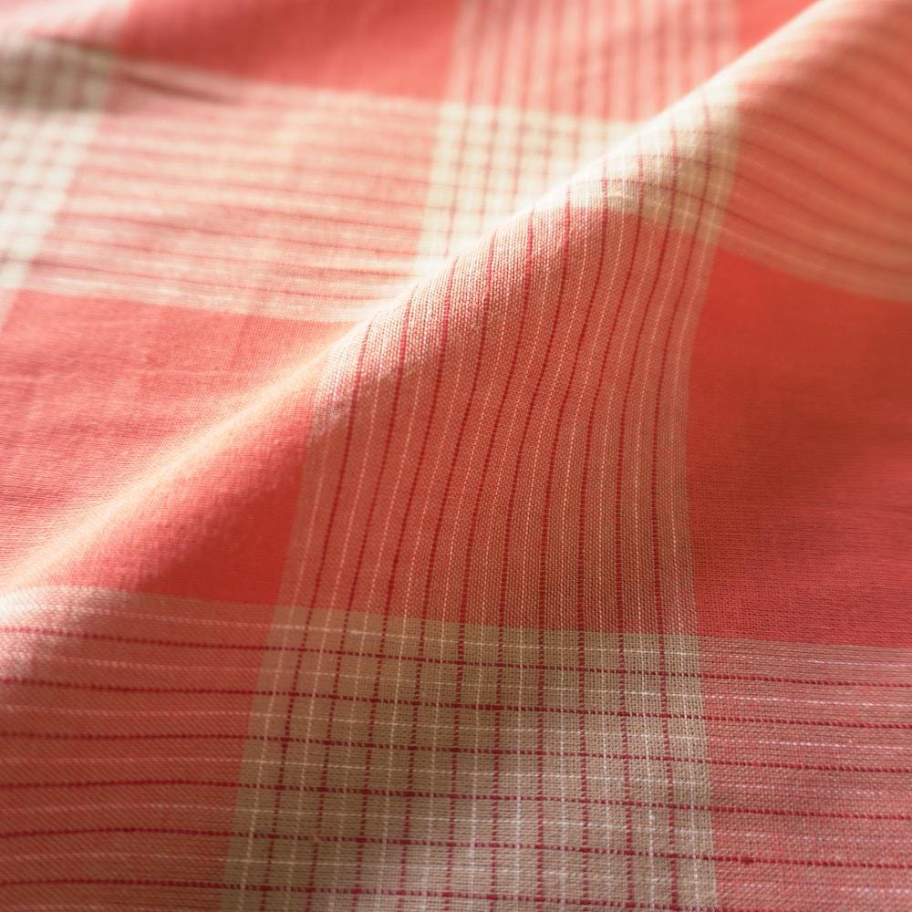 Cotton Linen Check - Terracotta Red & Cream